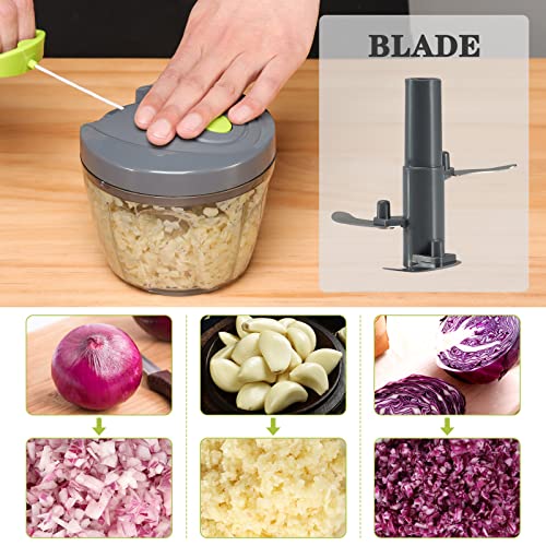 Cambom Manual Food Chopper Vegetable Cutter, Hand String Vegetable Chopper Onions Cutter for Vegetable Fruits Nuts BPA Free Food Safe Material, 650ml Gray - Image 2