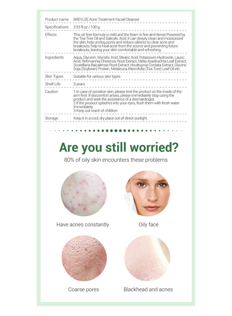 BREYLEE Tea Tree Acne Cleanser Facial Cleanser 100g - Image 2