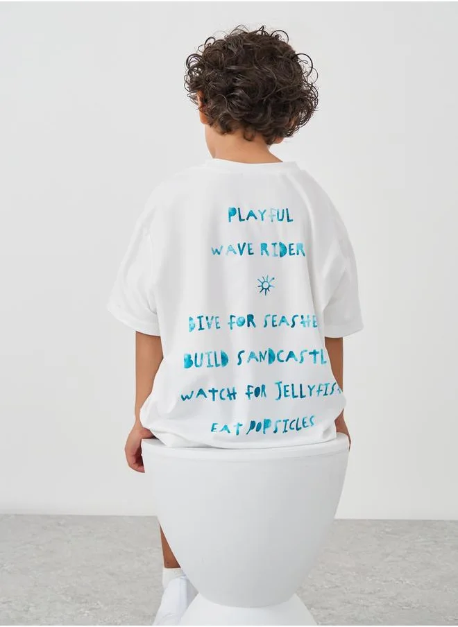 ستايلي Styli Slogan Print Round Neck T-Shirt