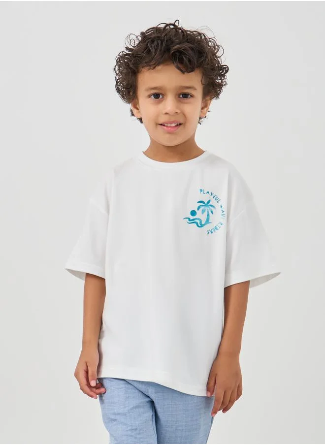 ستايلي Styli Slogan Print Round Neck T-Shirt