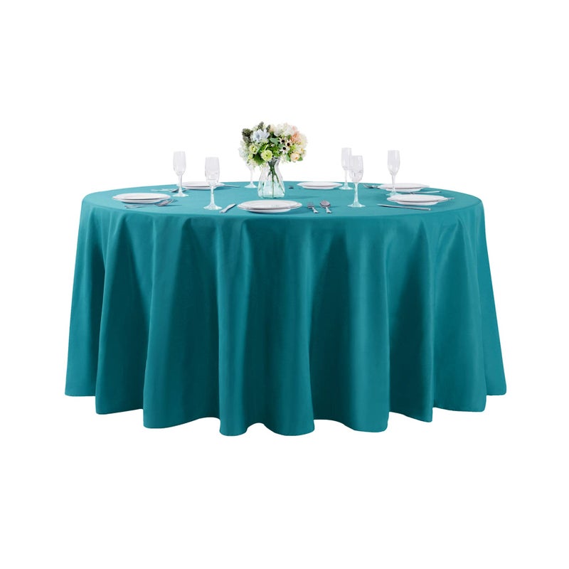 Cupuamon 132 inch Round Tablecloth Washable Polyester Table Cloth Decorative Table Cover for Wedding Party Dining Banquet(132 inch Teal) - Image 1