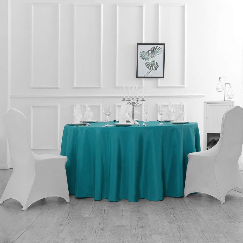 Cupuamon 132 inch Round Tablecloth Washable Polyester Table Cloth Decorative Table Cover for Wedding Party Dining Banquet(132 inch Teal) - Image 4