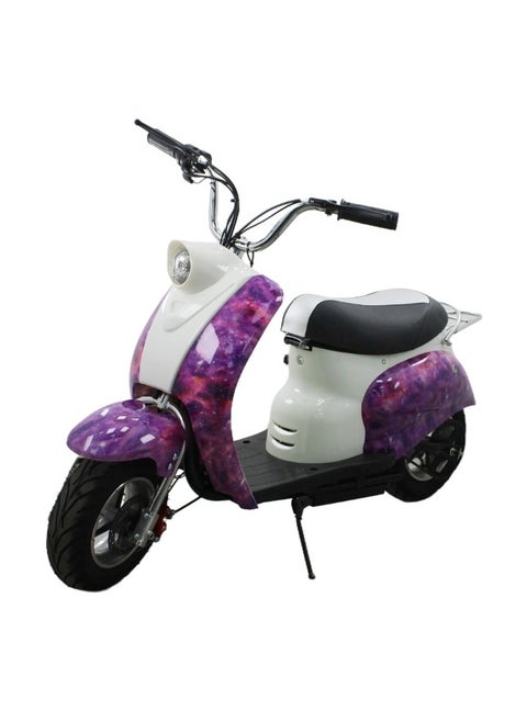 Leaders Kids Electric Moped 250W Motor 25km/h Speed 20km Range Dual Suspension 12" Tubeless Tires Front & Rear Disc Brakes Headlight Purple