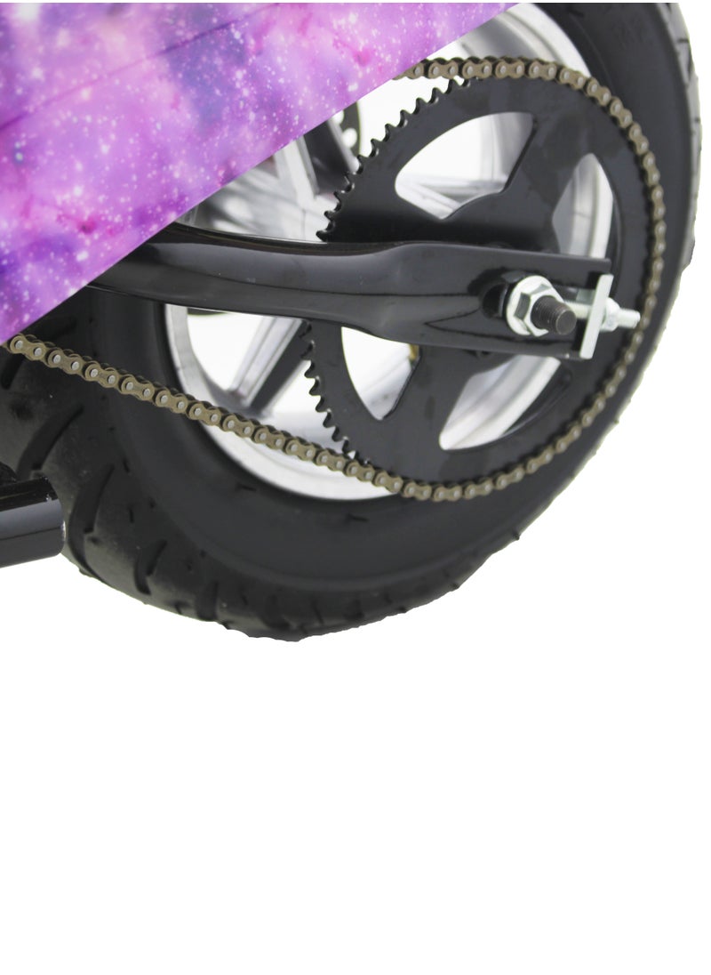 Leaders Kids Electric Moped 250W Motor 25km/h Speed 20km Range Dual Suspension 12" Tubeless Tires Front & Rear Disc Brakes Headlight Purple