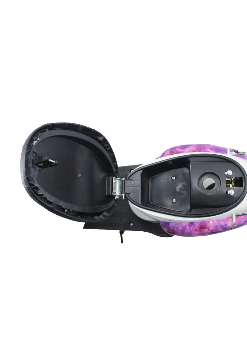 Leaders Kids Electric Moped 250W Motor 25km/h Speed 20km Range Dual Suspension 12" Tubeless Tires Front & Rear Disc Brakes Headlight Purple