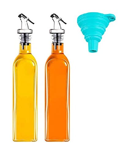 LARYNX Glass Oil Dispenser Bottle Set 500 ml Pack of 2 With Silicon rubber funnel combo Transparent - Image 1