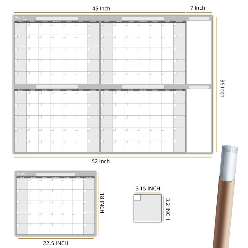 Clever Clean Large Dry Erase Wall Calendar - 36" x 52" Undated 4-Month Calendar for Home, Office, School - Reusable Jumbo Laminated Task Organizer - Image 2
