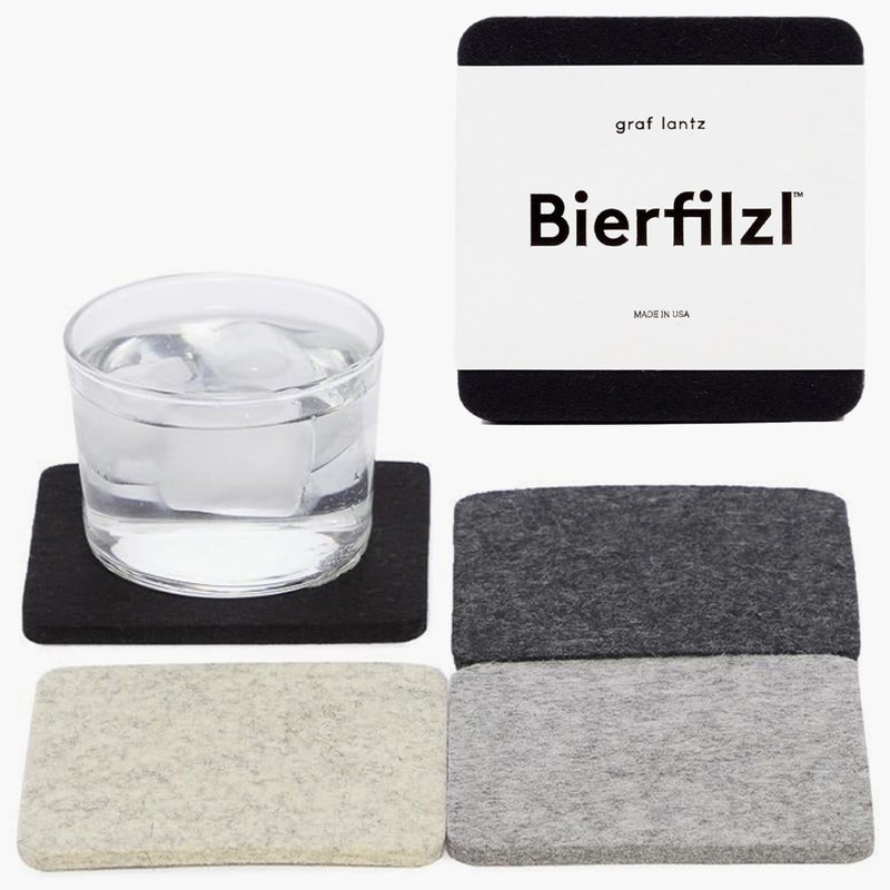 Graf Lantz  Bierfilzl Felt Coasters  Square  100 Merino Wool  Moisture Wicking  Heat Resistant  Sustainable  Absorbent  Home Decor  Housewarming Gift  4 Coaster Set  4 x 4 x 5 mm  Noir