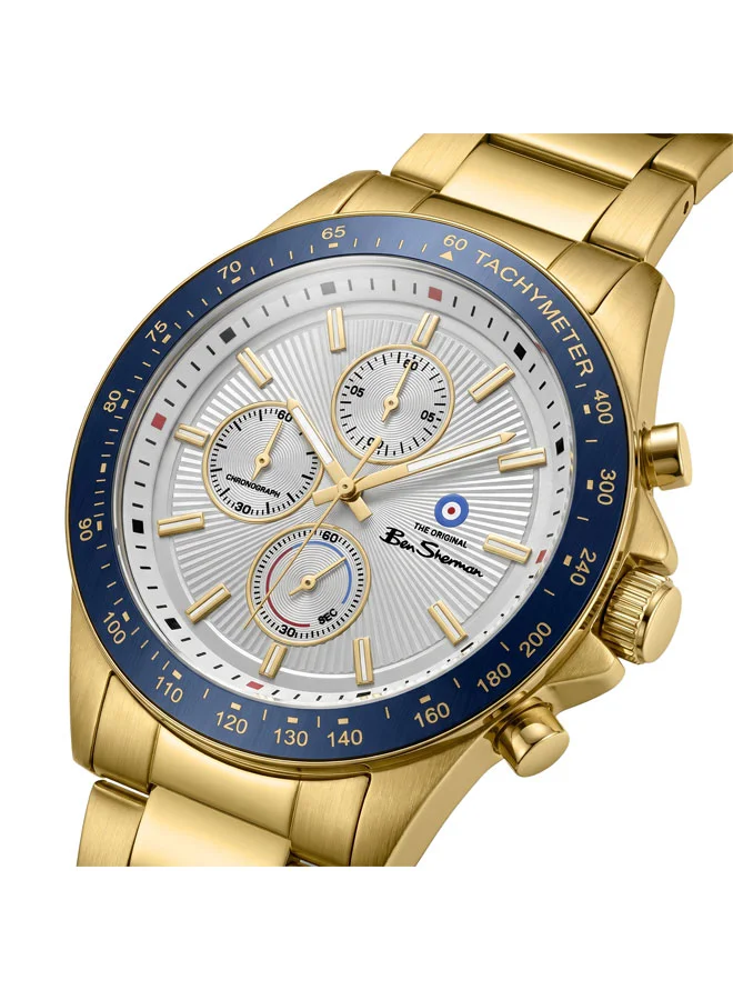 بين شيرمان Winchester Silver Dial Gold Stainless Steel Bracelet Chronograph Watch for Men, 43.2mm