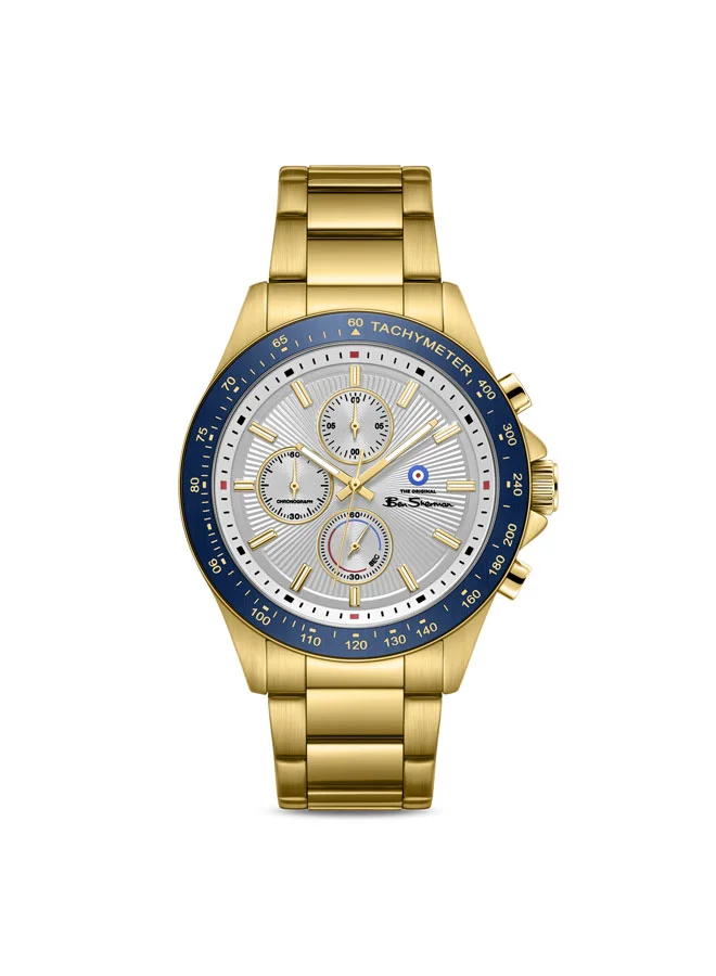 بين شيرمان Winchester Silver Dial Gold Stainless Steel Bracelet Chronograph Watch for Men, 43.2mm