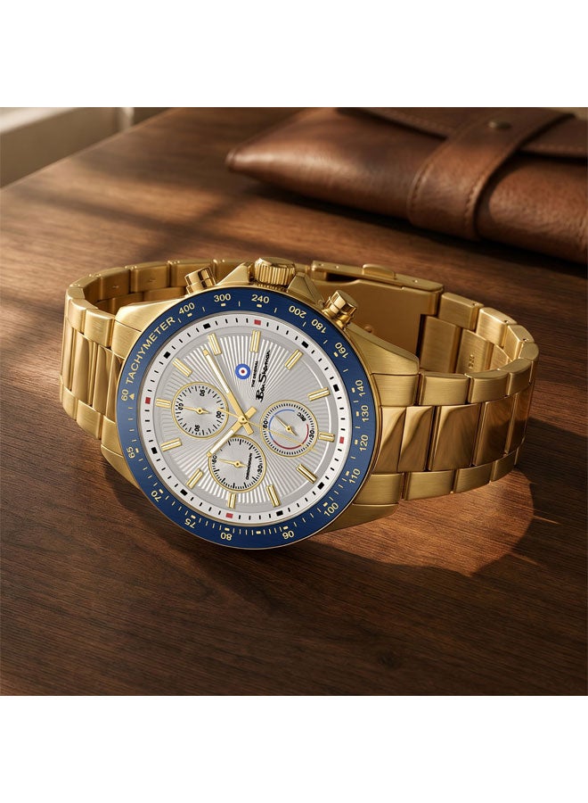 Ben Sherman Winchester Silver Dial Gold Stainless Steel Bracelet Chronograph Watch for Men, 43.2mm - Image 4