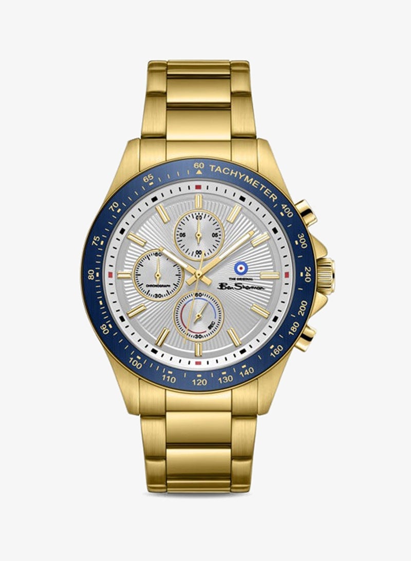 Ben Sherman Winchester Silver Dial Gold Stainless Steel Bracelet Chronograph Watch for Men, 43.2mm - Image 1