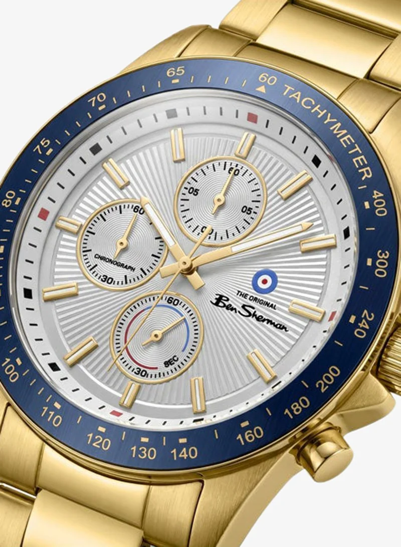 Ben Sherman Winchester Silver Dial Gold Stainless Steel Bracelet Chronograph Watch for Men, 43.2mm