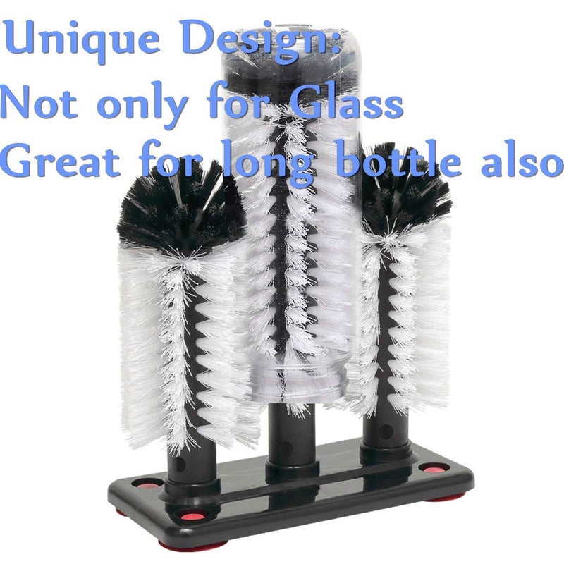 FEENM Water Bottle Cleaning Brush Glass Cup Washer with Suction Base 3 Head Bristle Brush for Beer Cup, Long Leg Cup, Red Wine Glass and More Bar Kitchen Sink Home Tools - Image 5