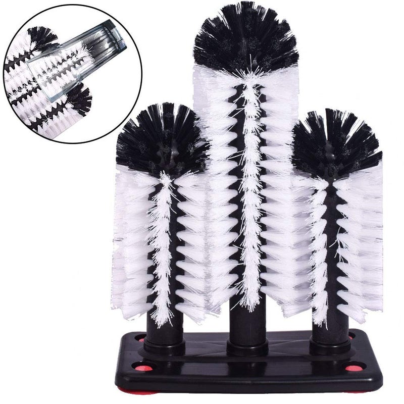 FEENM Water Bottle Cleaning Brush Glass Cup Washer with Suction Base 3 Head Bristle Brush for Beer Cup, Long Leg Cup, Red Wine Glass and More Bar Kitchen Sink Home Tools - Image 3