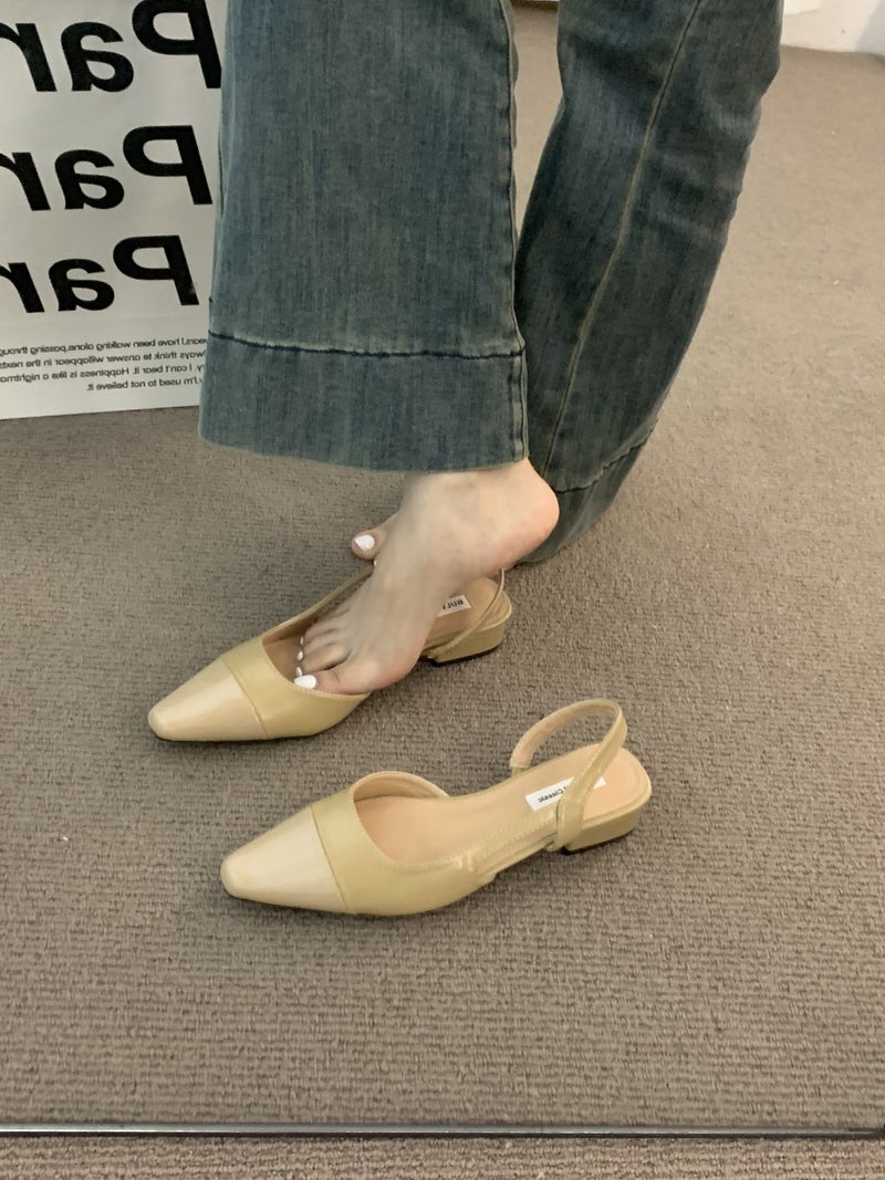 Chic Nude Pointed Toe Block Heel Sandals for Women Khaki