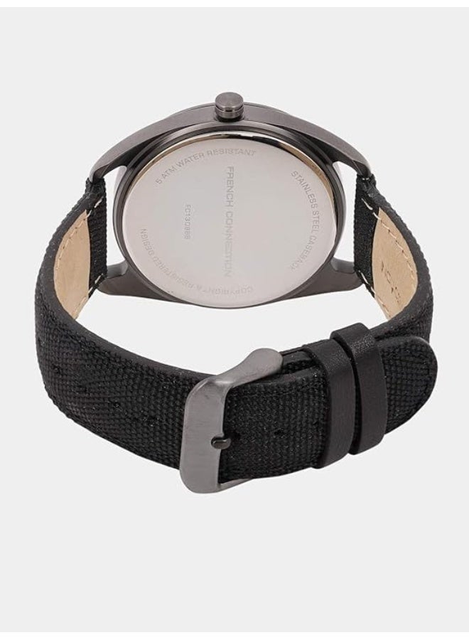 French Connection Men's Black Dial Black Nylon Strap Analog Watch 41mm - Image 4