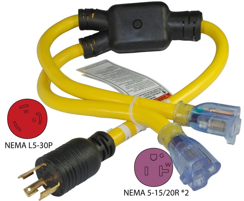 Conntek YL530520S 30-Amp 125-volt L5-30P Generator Y-Adapter Male Plug to U.S. 15/20-Amp Female Connectors - Image 2