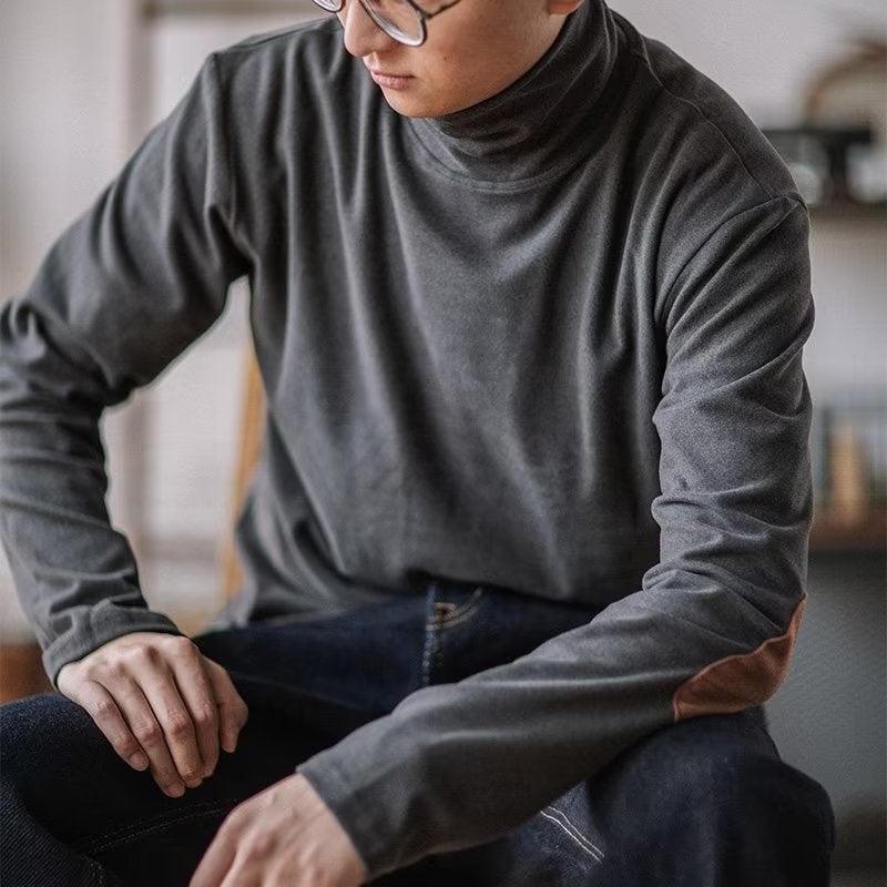 Half Turtleneck Velvet Bottoming T-Shirt Long Sleeve Men'S Long Sleeve Warm Brushed Inner Wear Slim Warm Top - Image 2