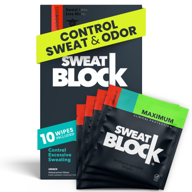 Sweatblock سويت بلوك ماكس كلينيكال مضاد للتعرق للرجال والنساء | مناديل مضادة للتعرق تحت الإبط للتعرق المفرط | تمنع التعرق لمدة تصل إلى 7 أيام | 10 مناديل - Image 1