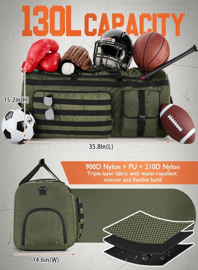 Gonex 130L Extra Large Duffel Bag for Men, Heavy Duty 3 in 1 Convertible Carry Travel Duffle, with Shoe Compartment, Tactical Loops, Sports Gear Bag for Family Trips, Army Green, 3 in 1 Duffel Sports - Image 2