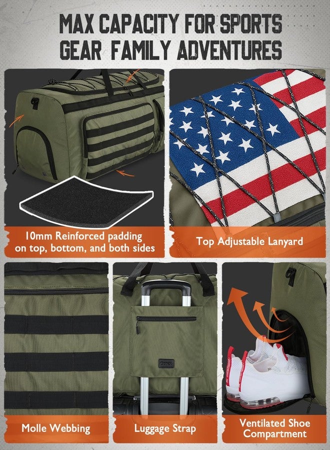 Gonex 130L Extra Large Duffel Bag for Men, Heavy Duty 3 in 1 Convertible Carry Travel Duffle, with Shoe Compartment, Tactical Loops, Sports Gear Bag for Family Trips, Army Green, 3 in 1 Duffel Sports - Image 4