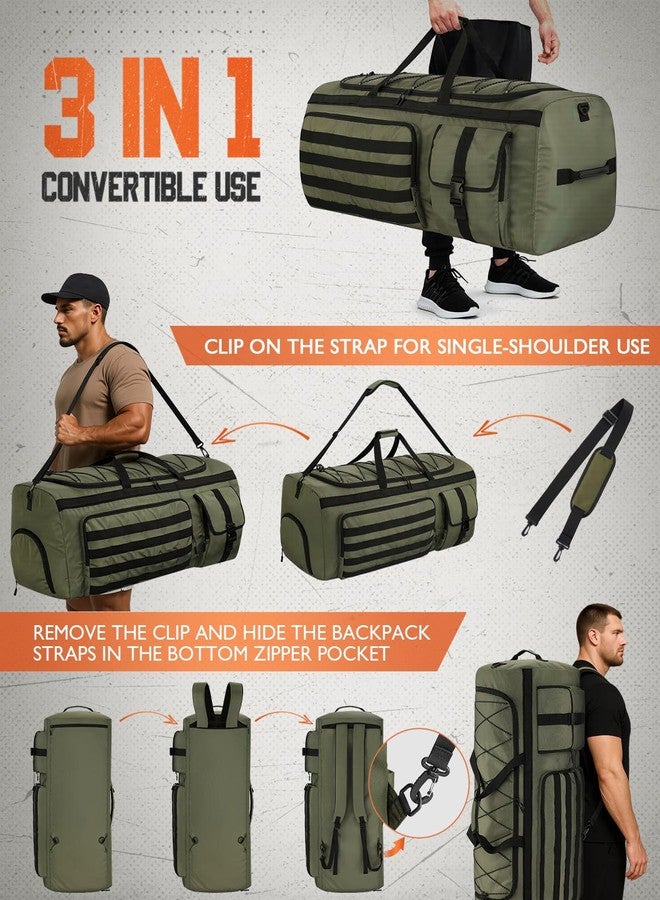 Gonex 130L Extra Large Duffel Bag for Men, Heavy Duty 3 in 1 Convertible Carry Travel Duffle, with Shoe Compartment, Tactical Loops, Sports Gear Bag for Family Trips, Army Green, 3 in 1 Duffel Sports - Image 5