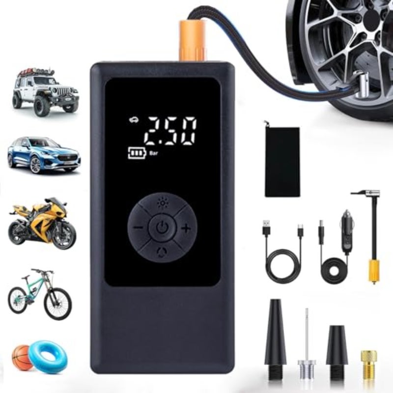 Tire Inflator Portable Air Compressor Cordless Car Pump, 4000mAh with Digital Dual Values Display, 150 PSI Car Tires Pump with LED Lights Air Pump for Cars, Motorcycles, Bikes, Balls - Image 1