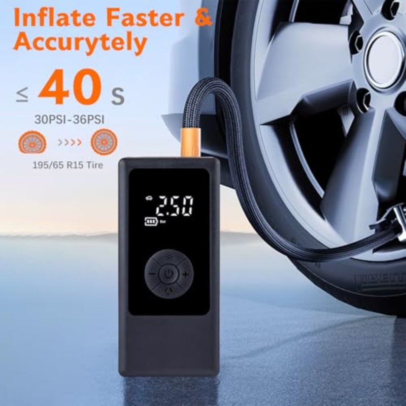 Tire Inflator Portable Air Compressor Cordless Car Pump, 4000mAh with Digital Dual Values Display, 150 PSI Car Tires Pump with LED Lights Air Pump for Cars, Motorcycles, Bikes, Balls - Image 4