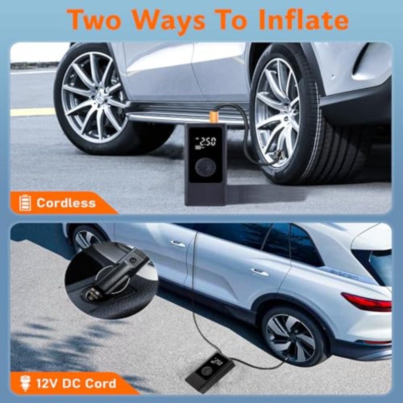 Tire Inflator Portable Air Compressor Cordless Car Pump, 4000mAh with Digital Dual Values Display, 150 PSI Car Tires Pump with LED Lights Air Pump for Cars, Motorcycles, Bikes, Balls - Image 2