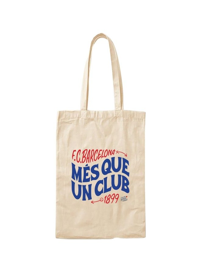 TACKLE FROM BEHIND Barcelona Canvas Tote Bag, Mes Que un Club, One Size, Beige, 14x16 Inches - Image 2