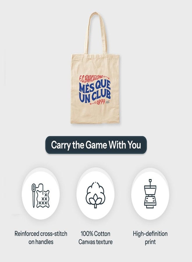 TACKLE FROM BEHIND Barcelona Canvas Tote Bag, Mes Que un Club, One Size, Beige, 14x16 Inches - Image 4