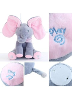 CMGTYYD Elephant Stuffed Animals - Peekaboo and Singing, Baby Animated Flappy Elephant Stuffed Animal Baby Toy Plush for Babies, Toddlers and Children, Pink, 30cm  - Image 2