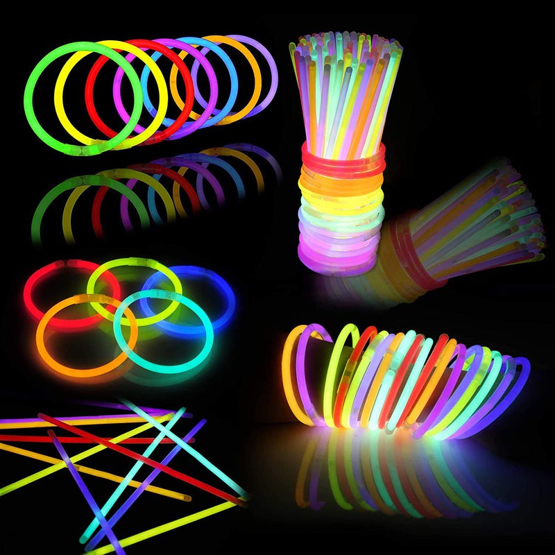 JOYIN 200 Pcs 8" Glow sticks Bulk Party Favors Pack, Neon Glow in the Dark Party Supplies, Light Up Necklaces and Bracelets with Connectors, Christmas, Halloween, Football, Birthday Decorations - Image 2