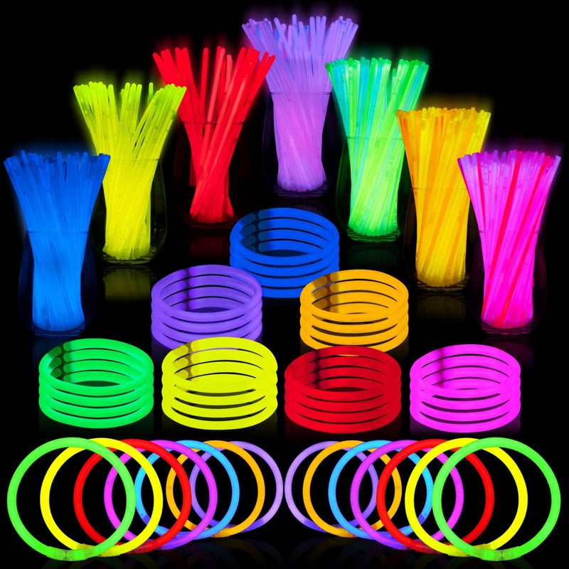 JOYIN 200 Pcs 8" Glow sticks Bulk Party Favors Pack, Neon Glow in the Dark Party Supplies, Light Up Necklaces and Bracelets with Connectors, Christmas, Halloween, Football, Birthday Decorations - Image 1