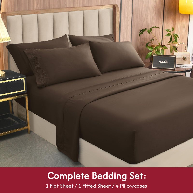 LONAVA California King Size Sheet Set - 6 Piece Hotel Luxury Wrinkle-Free Microfiber Sheet  Oeko-TEX Certified  Breathable & Elastic  16"" Deep Pockets  Brown - Image 5