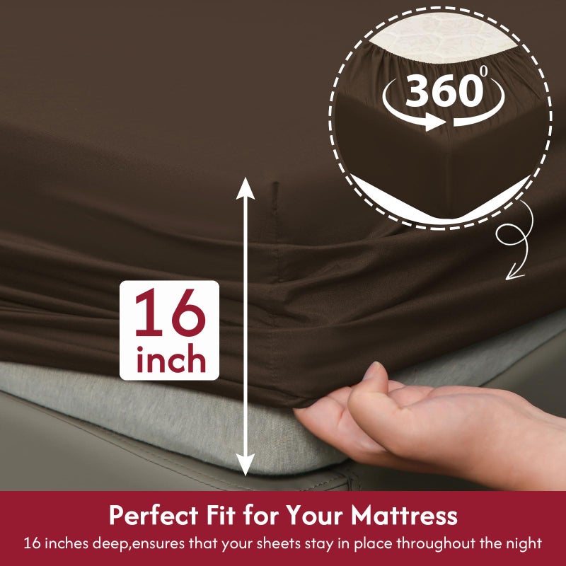 LONAVA California King Size Sheet Set - 6 Piece Hotel Luxury Wrinkle-Free Microfiber Sheet  Oeko-TEX Certified  Breathable & Elastic  16"" Deep Pockets  Brown - Image 3