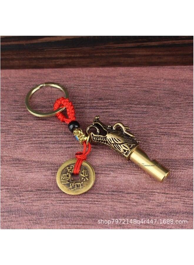 Generic Retro Brass Faucet Whistle Outdoor Referee Monkey Head Keychain Pendant Wild Survival Whistle-Color:Big Holy Whistle--ice Cracked Blue Beads - Image 4