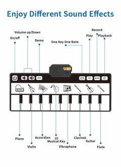 GROIC Kids Musical Mats with Music Sounds with 10 Keys, Musical Toys Toddler Music Piano Keyboard Dance Mat Carpet Touch Playmat Birthday Gift Toys for Baby Girls Boys  - Image 2