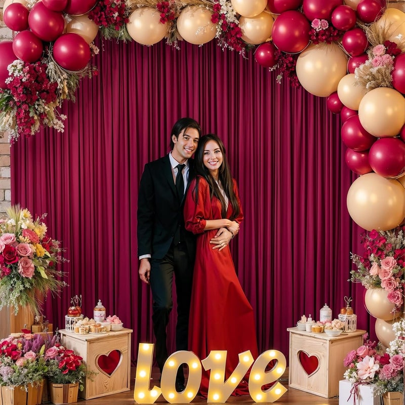 PARTISKY 24x10FT Burgundy Backdrop Curtains for Wedding Parties, Wrinkle Free Polyester Photography Backdrop Drapes for Wedding Baby Shower Birthday Parties Stage Background Stand Decorations 4x10ft,6 Panels - Image 3