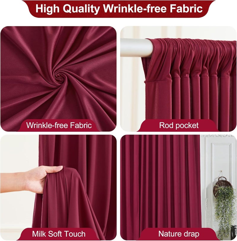 PARTISKY 24x10FT Burgundy Backdrop Curtains for Wedding Parties, Wrinkle Free Polyester Photography Backdrop Drapes for Wedding Baby Shower Birthday Parties Stage Background Stand Decorations 4x10ft,6 Panels - Image 2