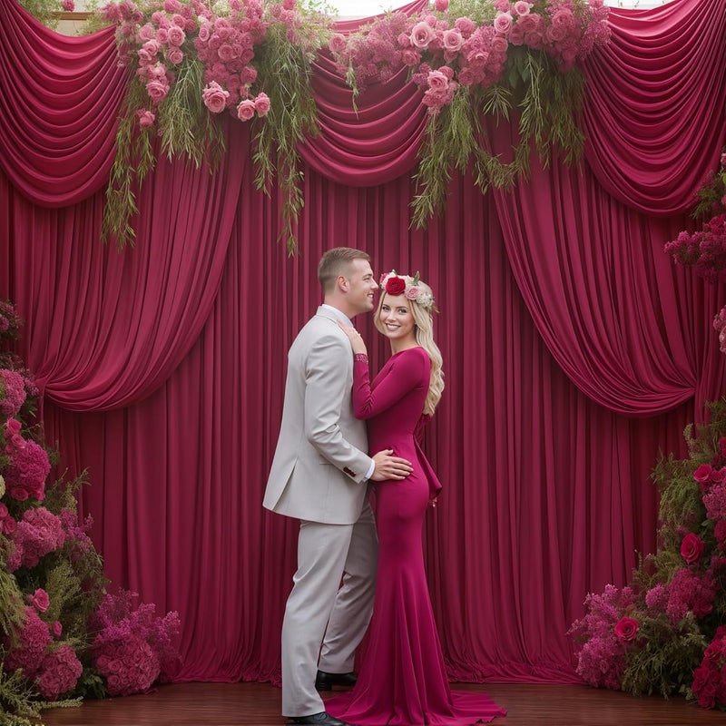 PARTISKY 24x10FT Burgundy Backdrop Curtains for Wedding Parties, Wrinkle Free Polyester Photography Backdrop Drapes for Wedding Baby Shower Birthday Parties Stage Background Stand Decorations 4x10ft,6 Panels - Image 4