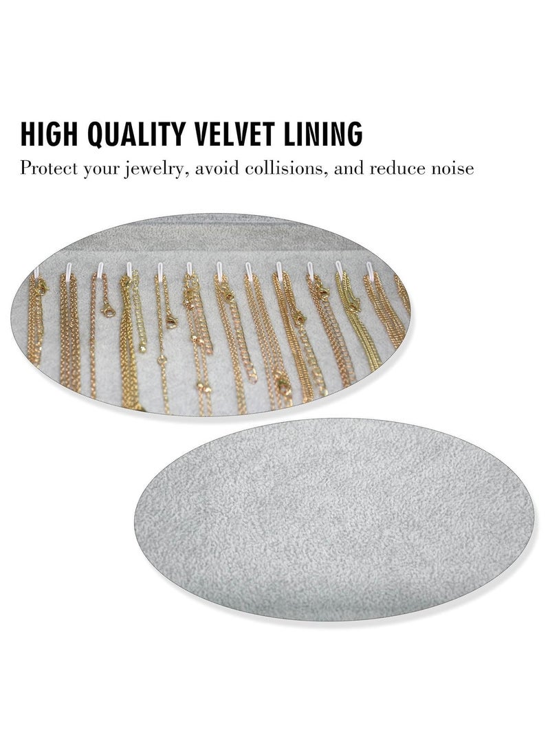 Soofam Necklace Organizer Box with Clear Lid Velvet Tray for Jewelry Storage Display Case, 20 Hooks Glass Top Drawer Insert Necklaces Pendants Dustproof Necklace Jewelry Box Organizer & Tray (Grey) - Image 2