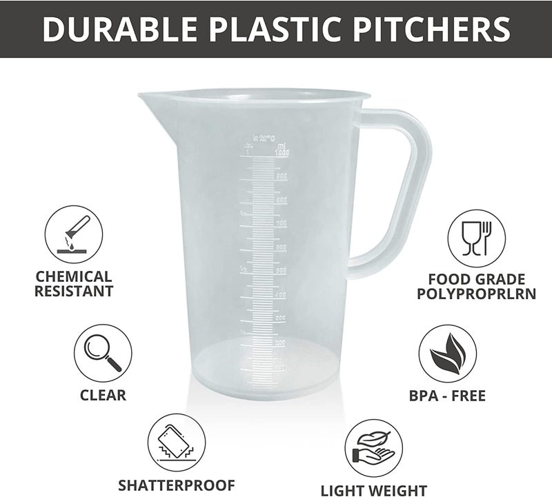 Mitrolia 1000 ML Plastic Measuring Jugs with HandlesMeasuring Jugs Cups Mugs for Home KitchenSchool Laboratory Use Measuring Solid Liquids Moulded in Polypropylene Pack of1
