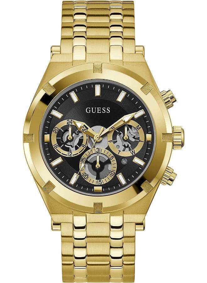 GUESS Mens Sport Multifunction 44mm Watch – Gold-Tone Stainless Steel Case with Black Skelton Dial