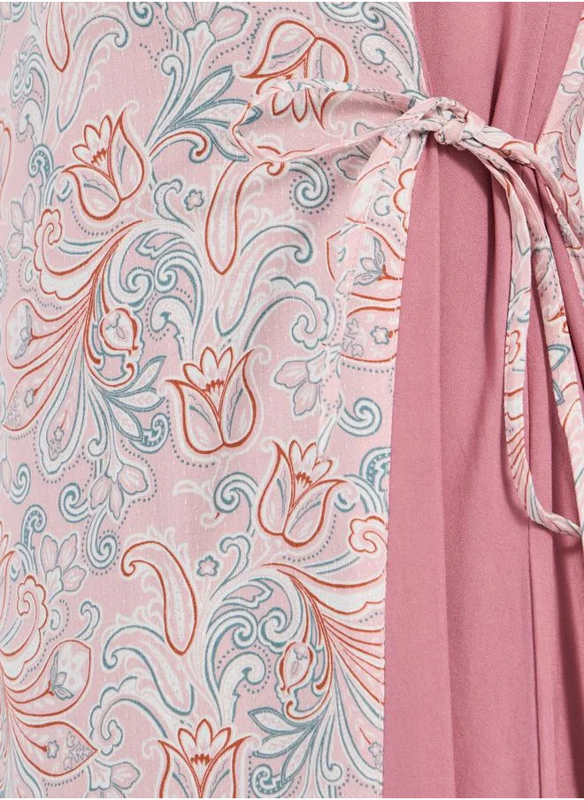 ستايلي Printed V Neck Jalabiya with Side Tie-Up Detail