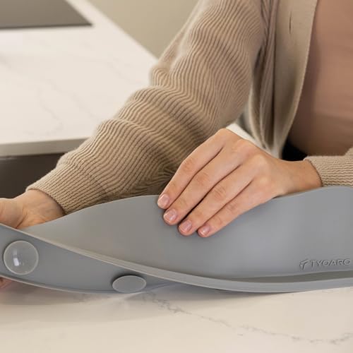 TYOARO Silicone Sink Splash Guard - Water Splash Guard for Kitchen, Island and Bathroom - Secure Non-Slip Suction Cup Base - Dishwasher Safe, Gray (17.4 x 1.7 x 3.6") - Image 3