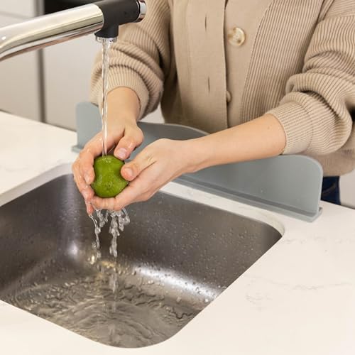 TYOARO Silicone Sink Splash Guard - Water Splash Guard for Kitchen, Island and Bathroom - Secure Non-Slip Suction Cup Base - Dishwasher Safe, Gray (17.4 x 1.7 x 3.6") - Image 4