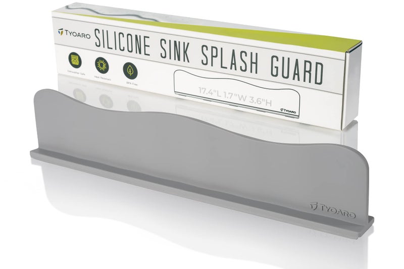TYOARO Silicone Sink Splash Guard - Water Splash Guard for Kitchen, Island and Bathroom - Secure Non-Slip Suction Cup Base - Dishwasher Safe, Gray (17.4 x 1.7 x 3.6") - Image 1