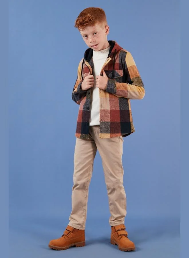 Lela Lela Hooded Double Pocket Plaid Winter Lumberjack Shirt Boy's SHIRT CF24W81778